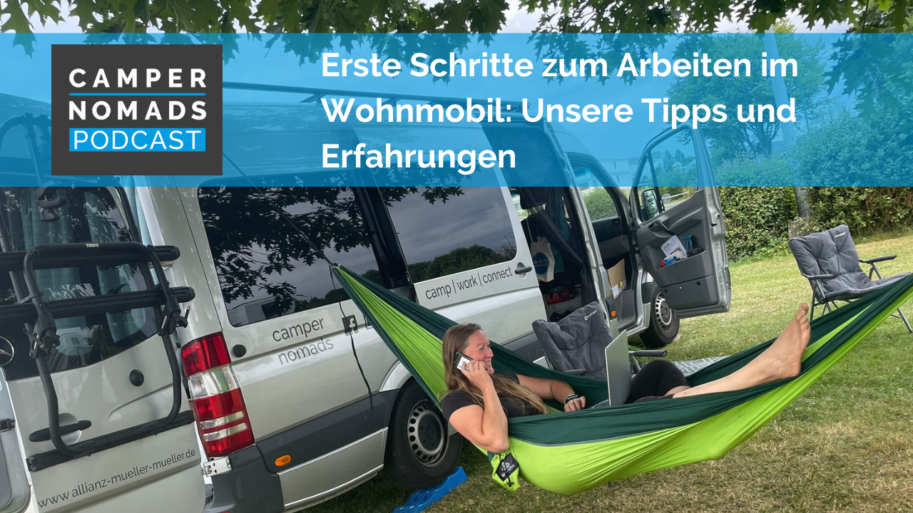 arbeiten im wohnmobil, anja in hängematte vor camper